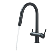 Jana | Raccordo estensibile premium a 3 vie grigio titanio opaco | Rubinetto osmosi da cucina in acciaio inox |. Filtro 3 connessioni ad arco alto