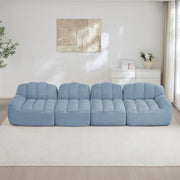 Divano modulare angolare 4 posti senza struttura con seduta profonda e braccioli ergonomici per soggiorno in fleece blu