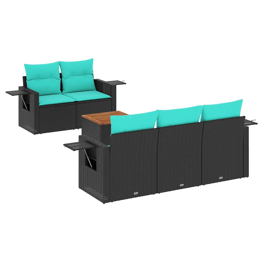 Set Divani da Giardino 6 pz con Cuscini Nero in Polyrattan 3224447