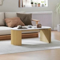Tavolino ovale, tavolino d'appoggio effetto marmo, angoli arrotondati piedi spessi, 110 x 50 x 40 cm, bianco