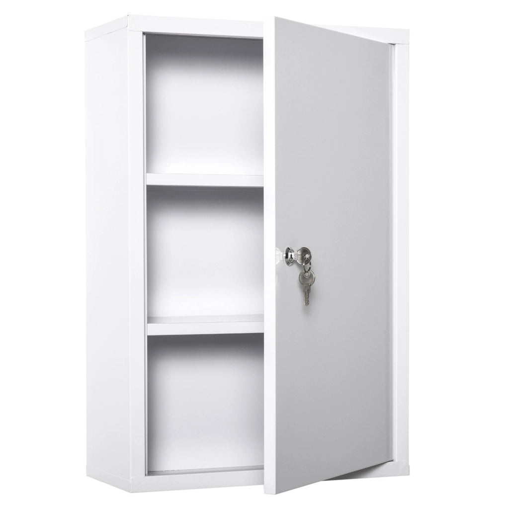 EasyComfort Armadietto Medicinali a 3 Livelli in Acciaio con 2 Chiavi e Montaggio a Parete, 40x18x60 cm, Bianco