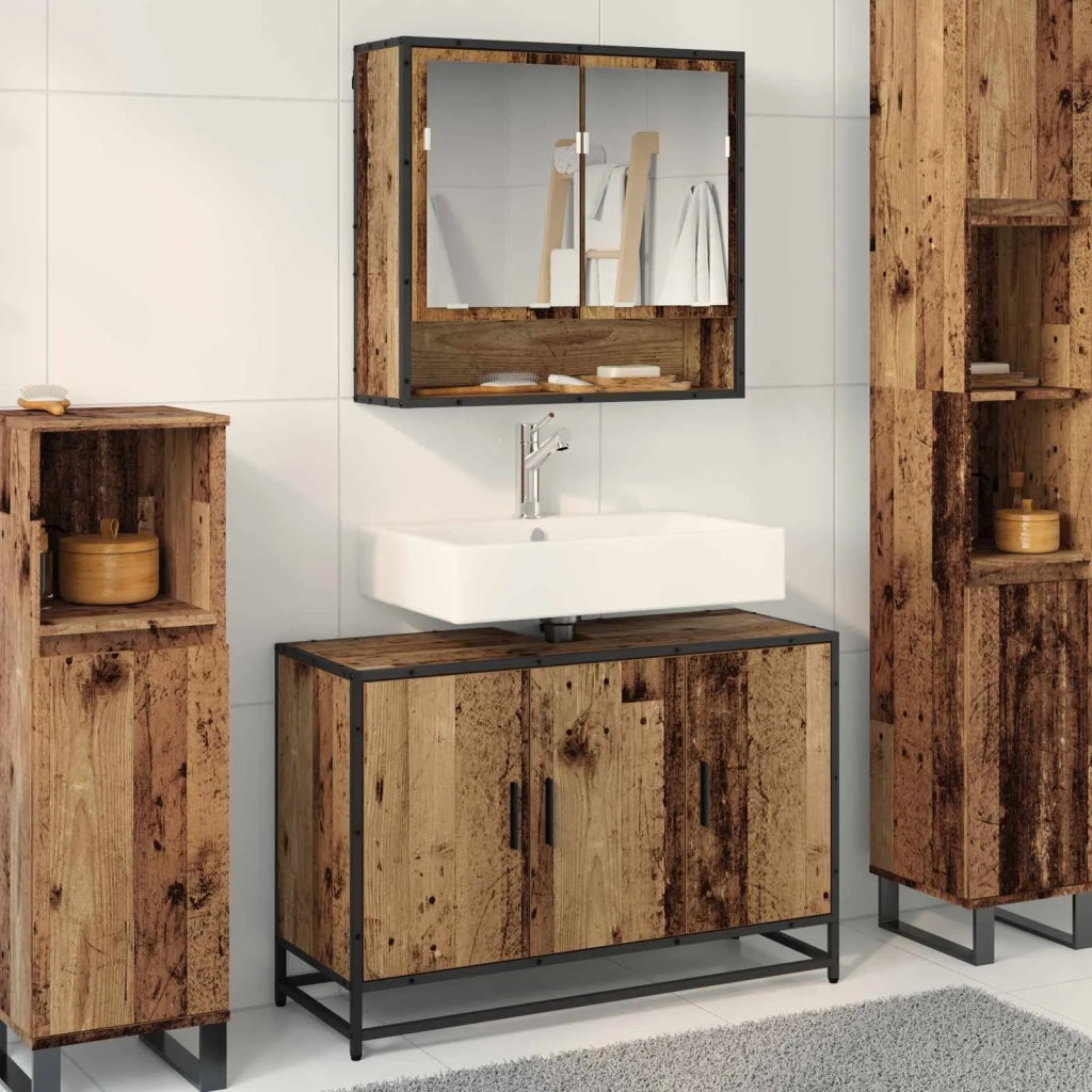 Set di mobili per il bagno con lo scaffale 2 pcs Legno vecchio 3402387
