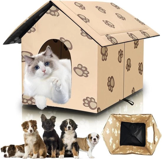 Abitazione esterna per animali invernali impermeabile e calda - casa per gatti piccoli cani e zingari - rivestimento rimovibile - dimensioni 40 x 38 x 35 cm - colore giallo - modello opnebbile