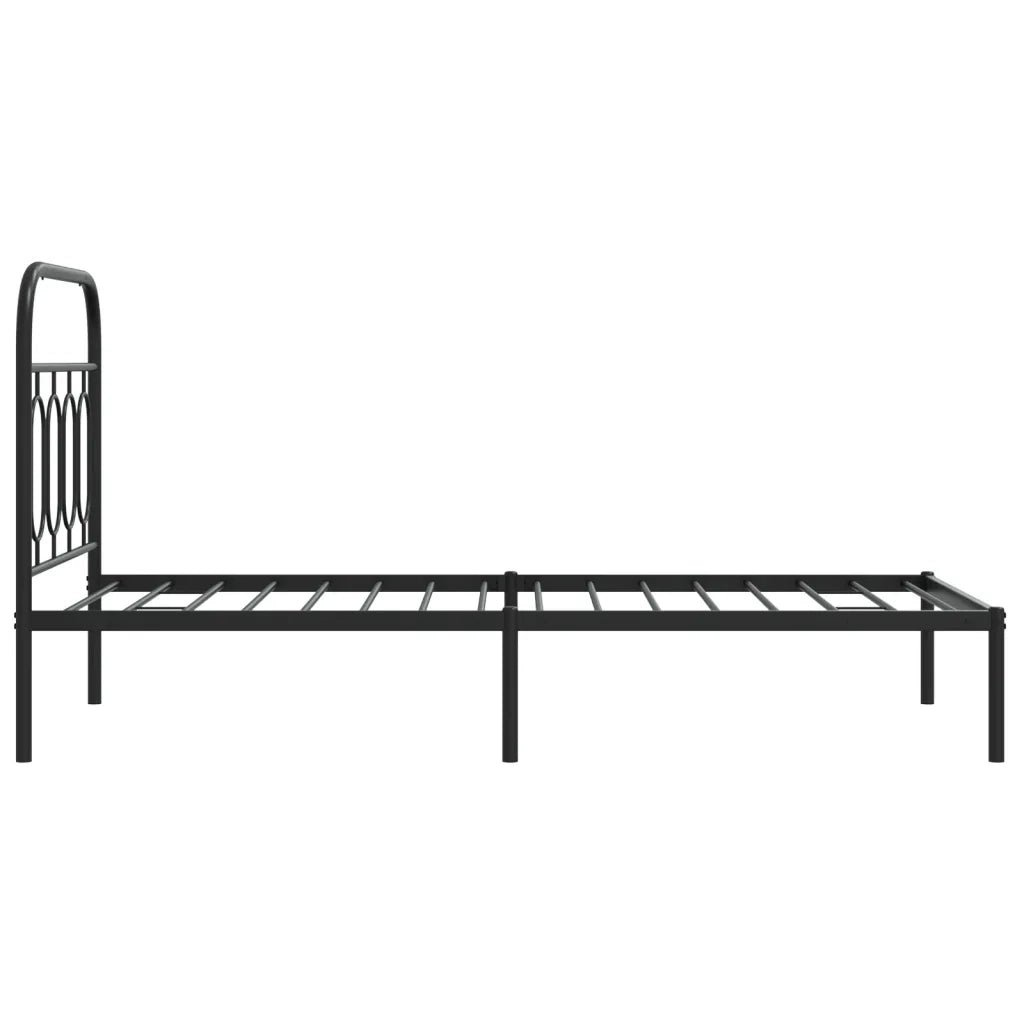 Letto singolo | Letto per adulti | Giroletto con Testiera in Metallo Nero 90x190 cm