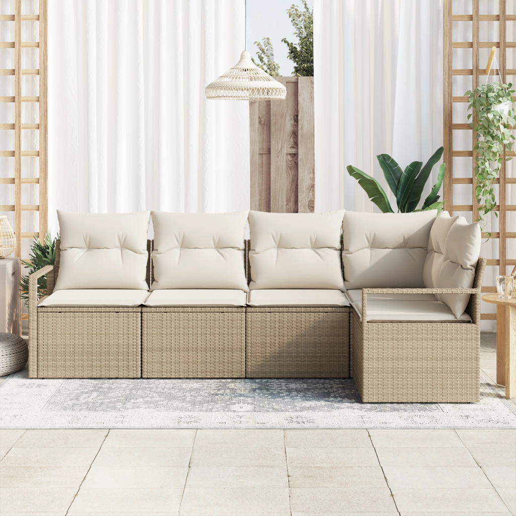 Set giardino  a 5 pezzi con cuscini beige in polyrattan