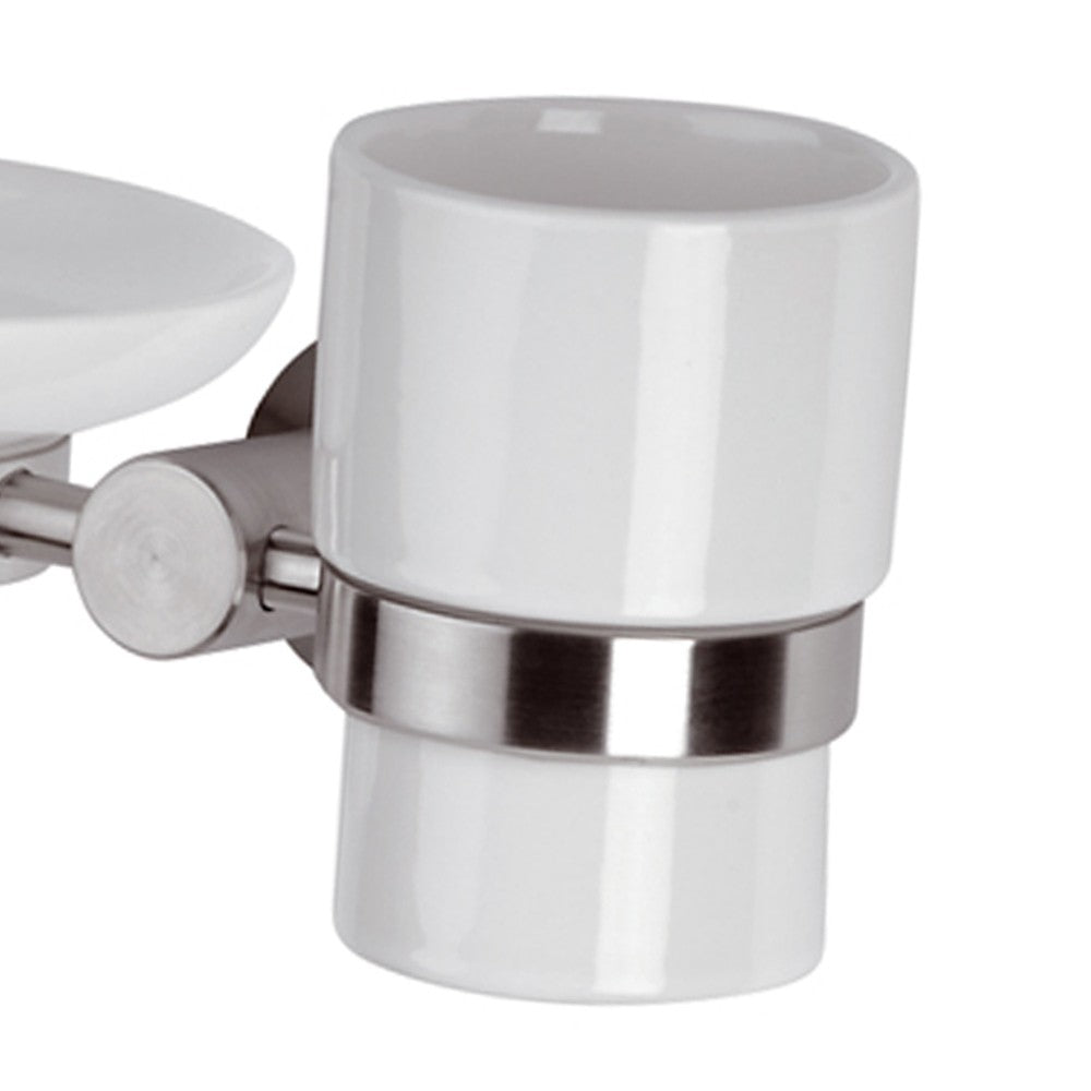 Supporto doppio con bicchiere e portasapone - serie minimal inox