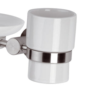 Supporto doppio con bicchiere e portasapone - serie minimal inox