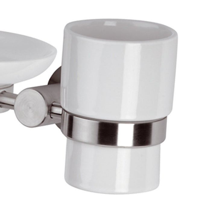 Supporto doppio con bicchiere e portasapone - serie minimal inox