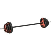 Set Bilanciere e Dischi da 20kg totali con Impugnatura in PU Antiscivolo, Ø17x140 cm, Nero e Rosso