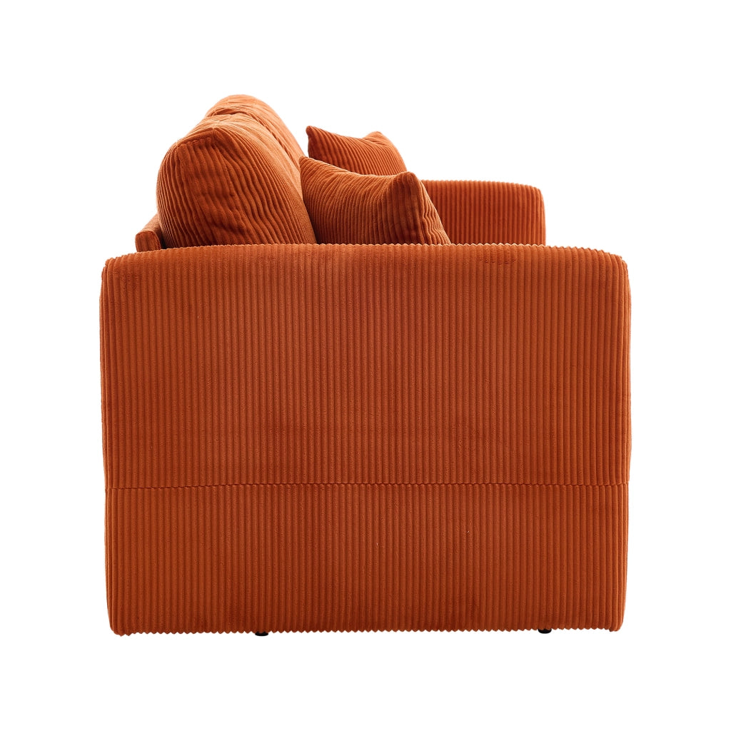 Divano letto multifunzionale in velluto a coste con seduta imbottita e struttura in metallo arancione 182 × 88 × 84 cm