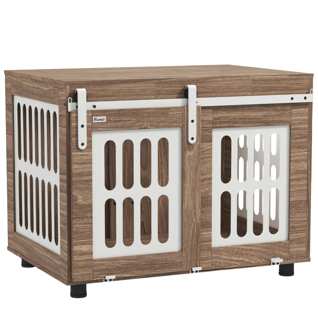 Casa per cani con porta scorrevole ¨C zephmum ¨C 80x59x63 cm, noce