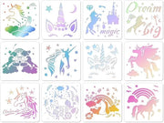Serie di stencil per parete riutilizzabili - Disegno unicorno/stencil per pittura - Stencil in plastica - Dimensioni 20 cm x 20 cm - Facile da utilizzare