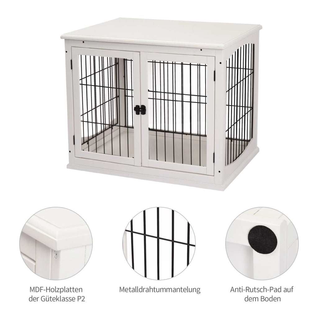Casetta per cani con ante ¨C zephmum ¨C 58.5x81x66 cm, bianco, MDF