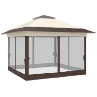 Gazebo da Giardino Pop-up Pieghevole con Zanzariere e Sacca da Trasporto a Ruote, in Acciaio e Poliestere, Kaki e Marrone