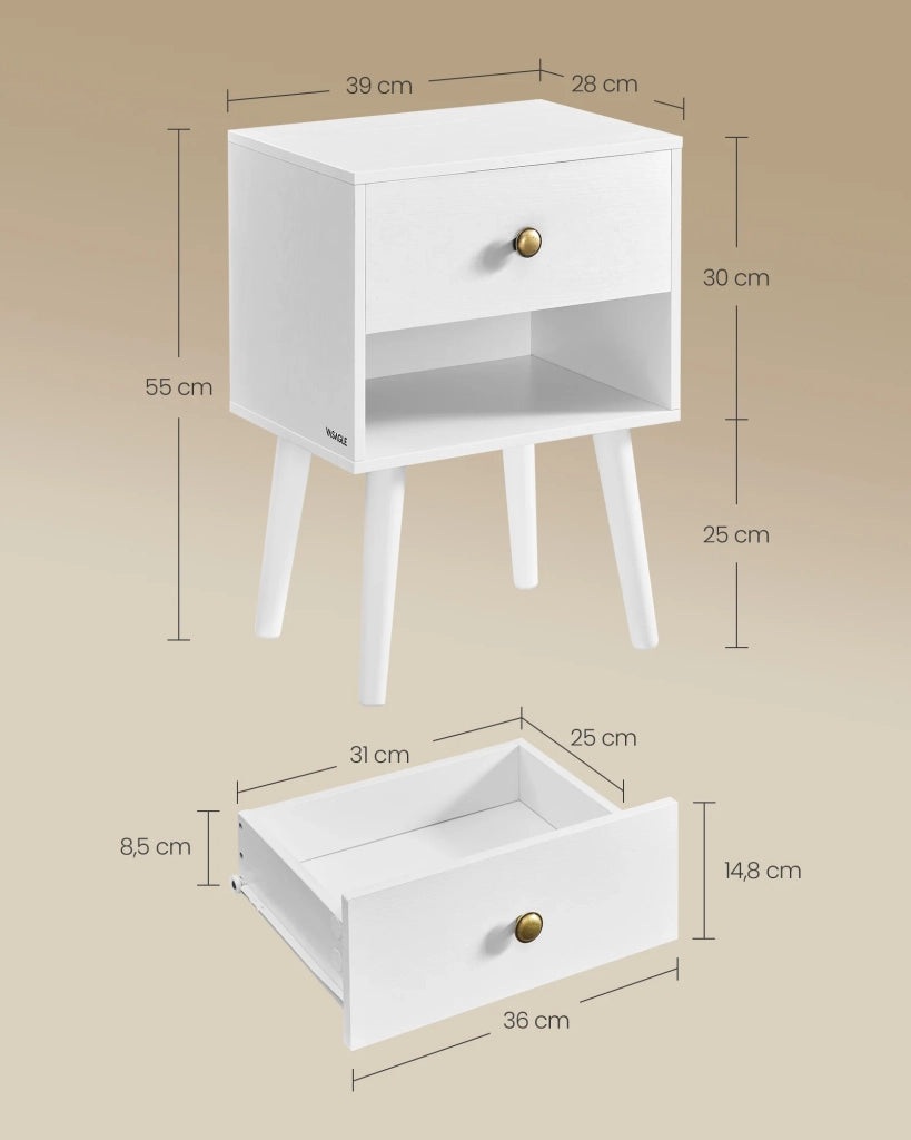 Comodini tavolini con cassetto e vano a giorno gambe in legno tavolini per soggiorno camera da letto divano bianco 12_0007701