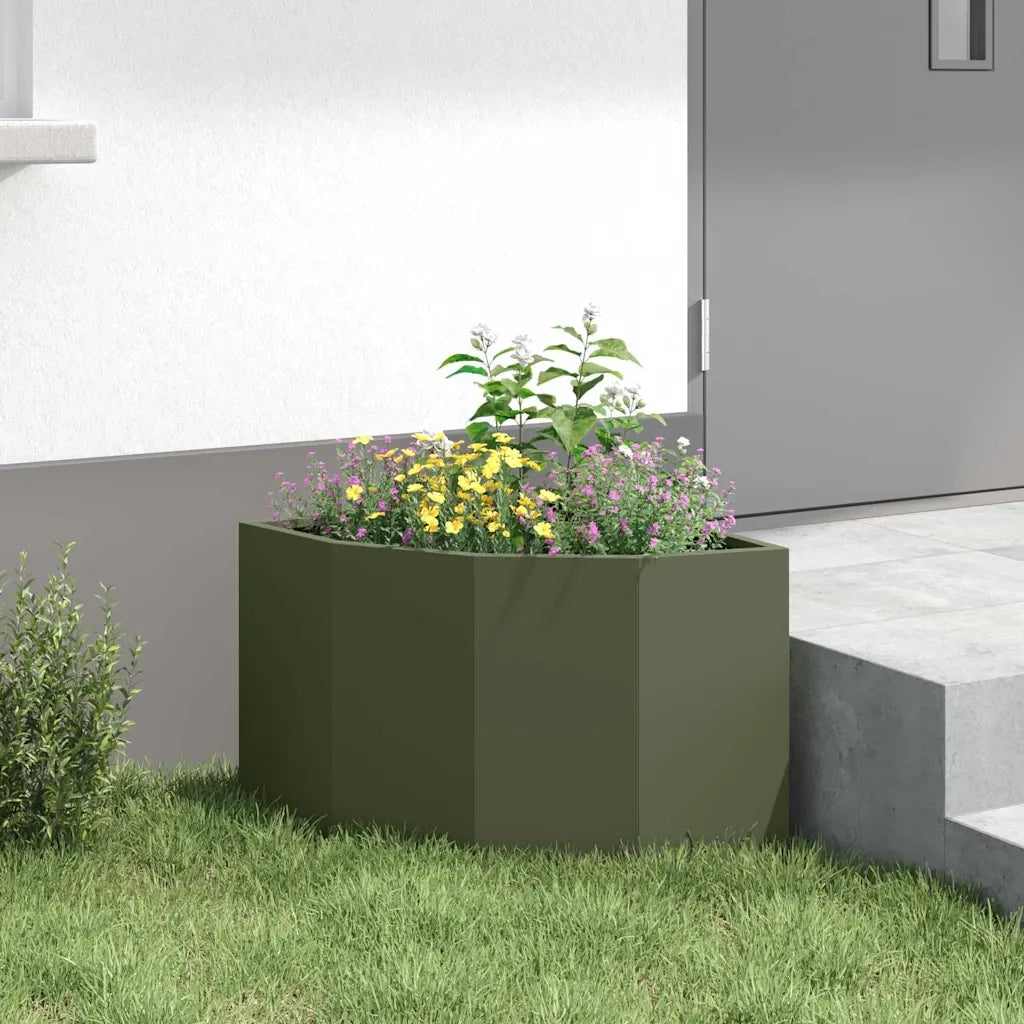 Fioriere | Cassetta per fiori | Vaso d'angolo Oliver verde 45 x 45 x 35 cm Acciaio