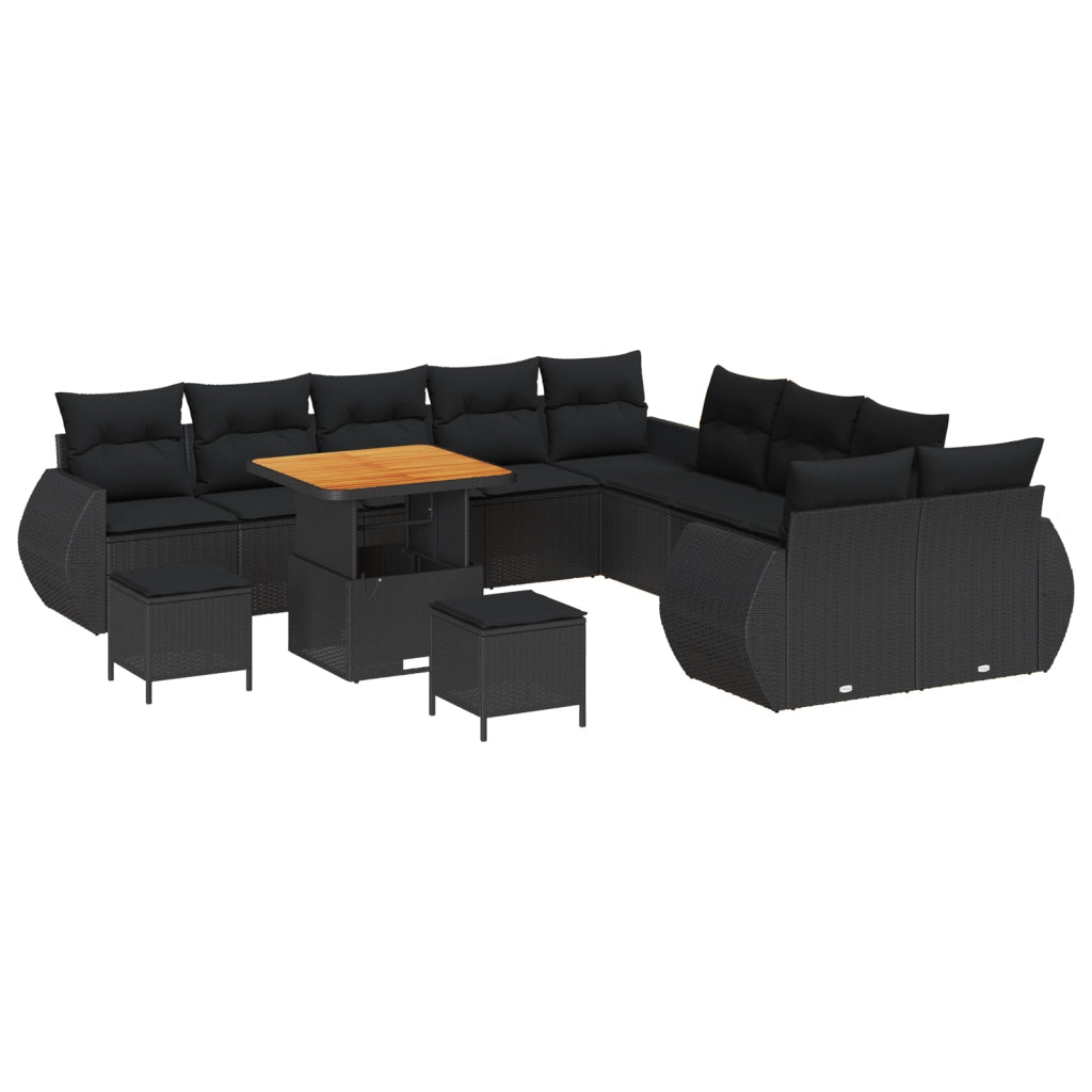 Set di divani da giardino  da 13 pezzi con cuscini Nero Polirattan Acacia