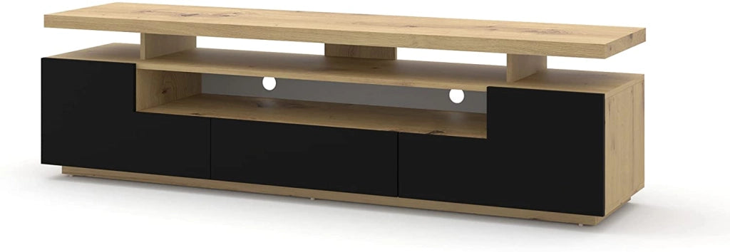 Mobile TV con LED integrati EVA 180 colore Rovere con frontali Nero opaco 180x42x51H Cm