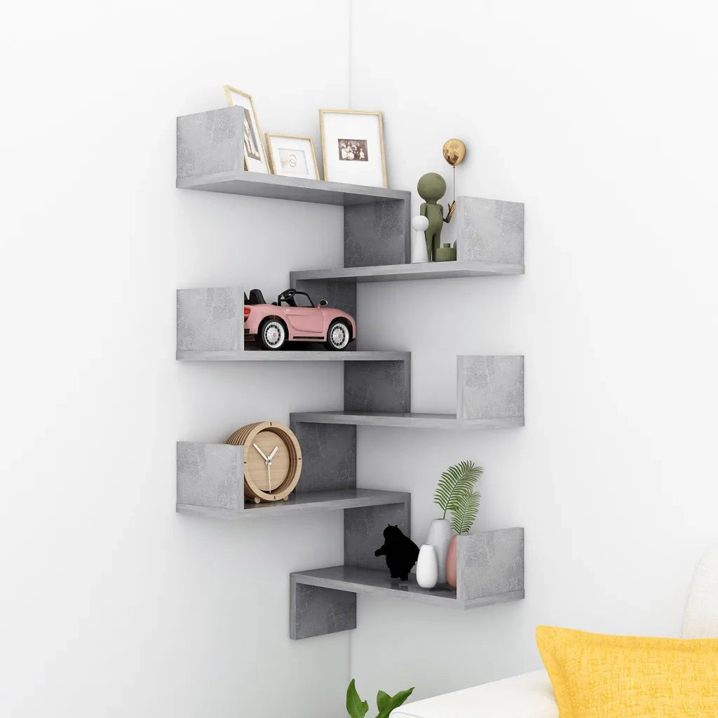2 pz Scaffali Angolari Muro | Mensola a parete Grigio Cemento 40x40x50 Multistrato