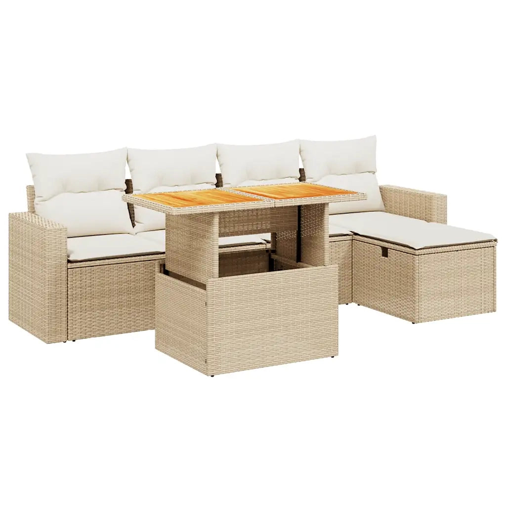 Set Divano da Giardino 6 pz con Cuscini Beige in Polyrattan