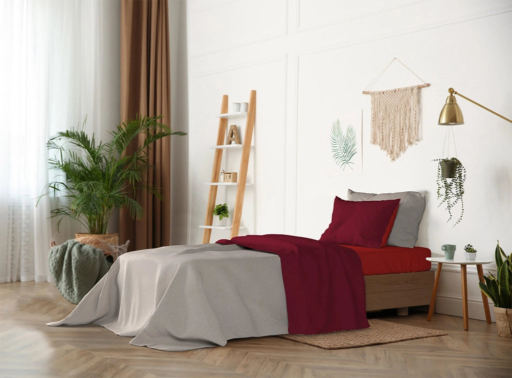 Set Lenzuola Sopra Sotto e Federe Doubleface Rosso/Bordeaux Matrimoniale