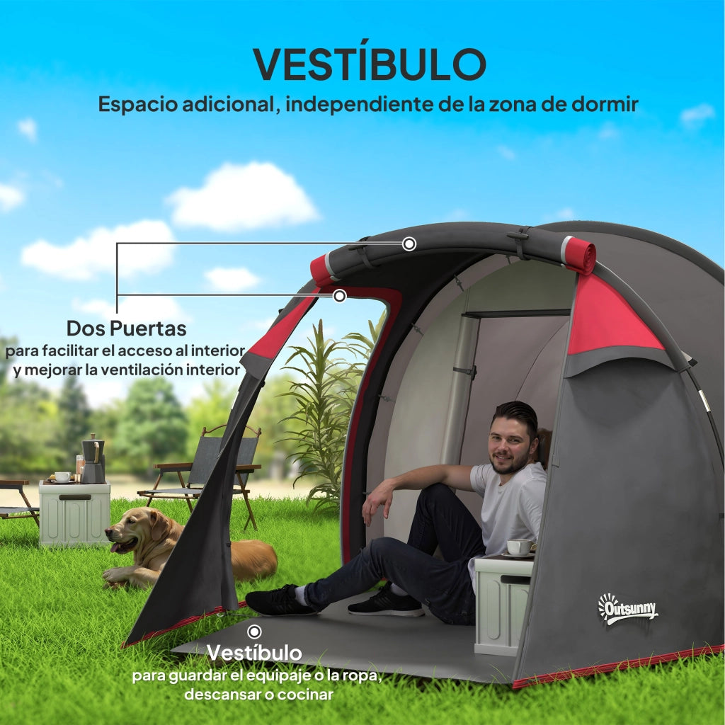 Tenda da campeggio 2-3 persone pieghevole impermeabile con veranda ¨C Minimal ¨C Grigio scuro 426x206x154 cm