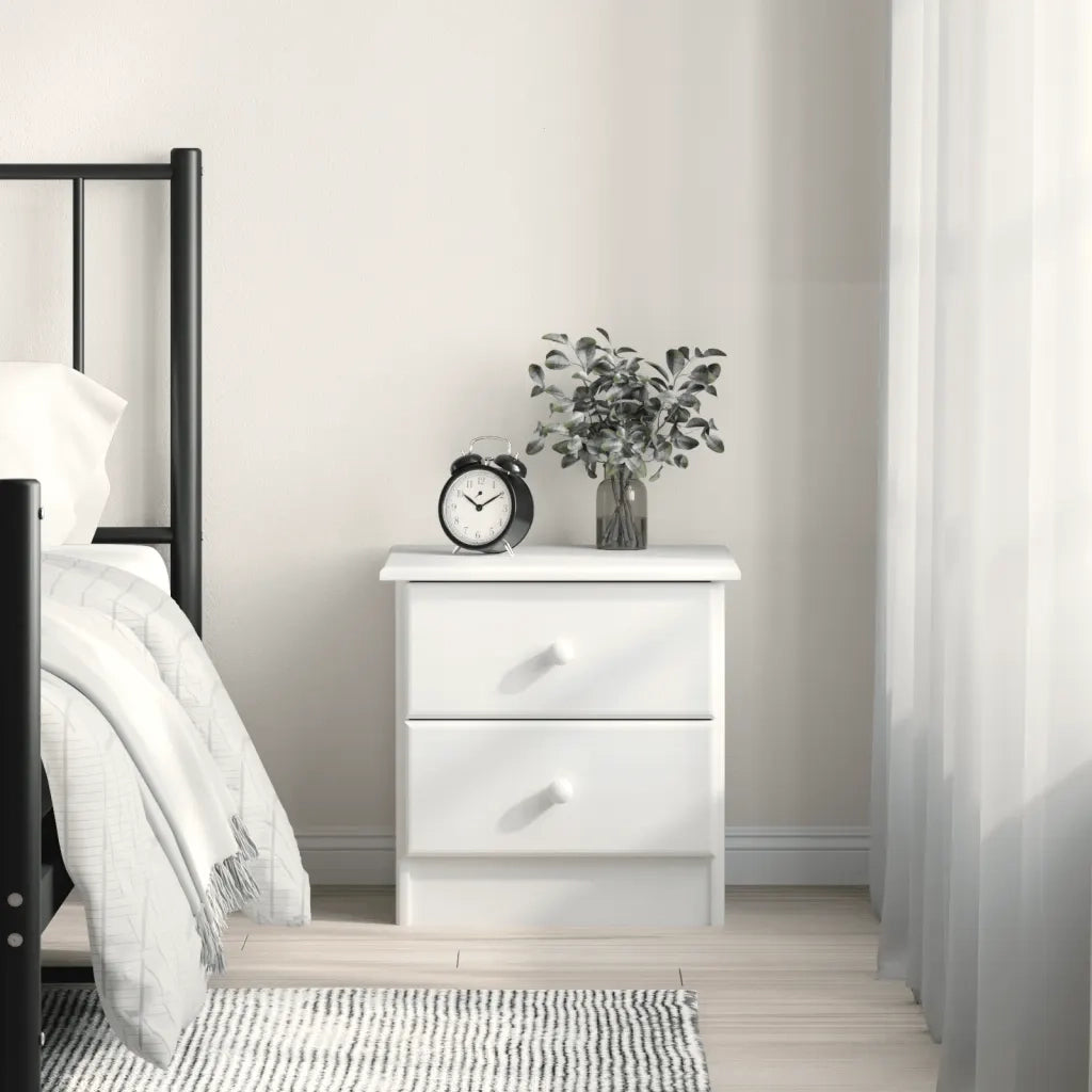 Comodino-Tavolino da notte ALTA Bianco 41x35x41 cm in Legno Massello di Pino