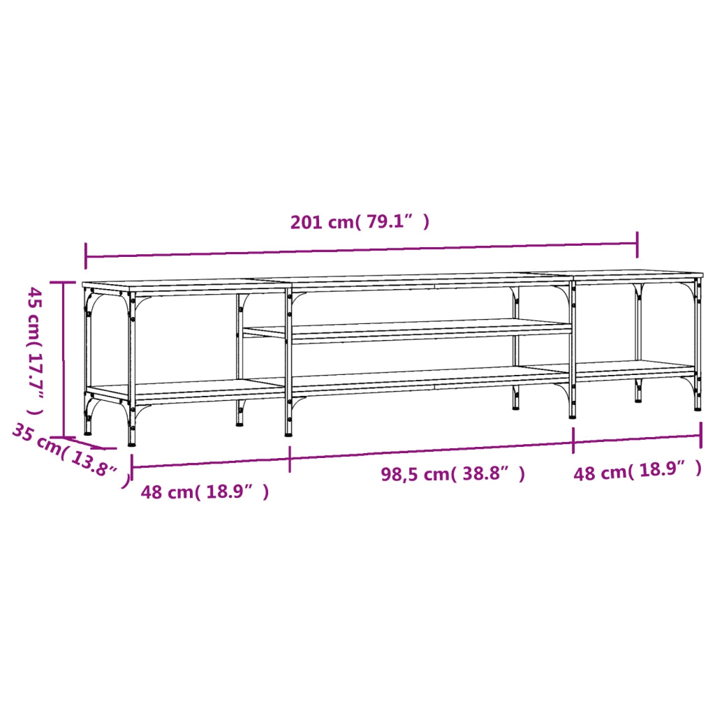 Mobile TV Rovere Sonoma 201x35x45 cm Legno Multistrato e Ferro 831814