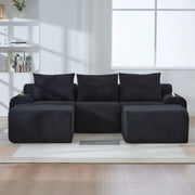 DIVANO Modulare a 3 posti in velluto a coste nero, 268x174x66 cm