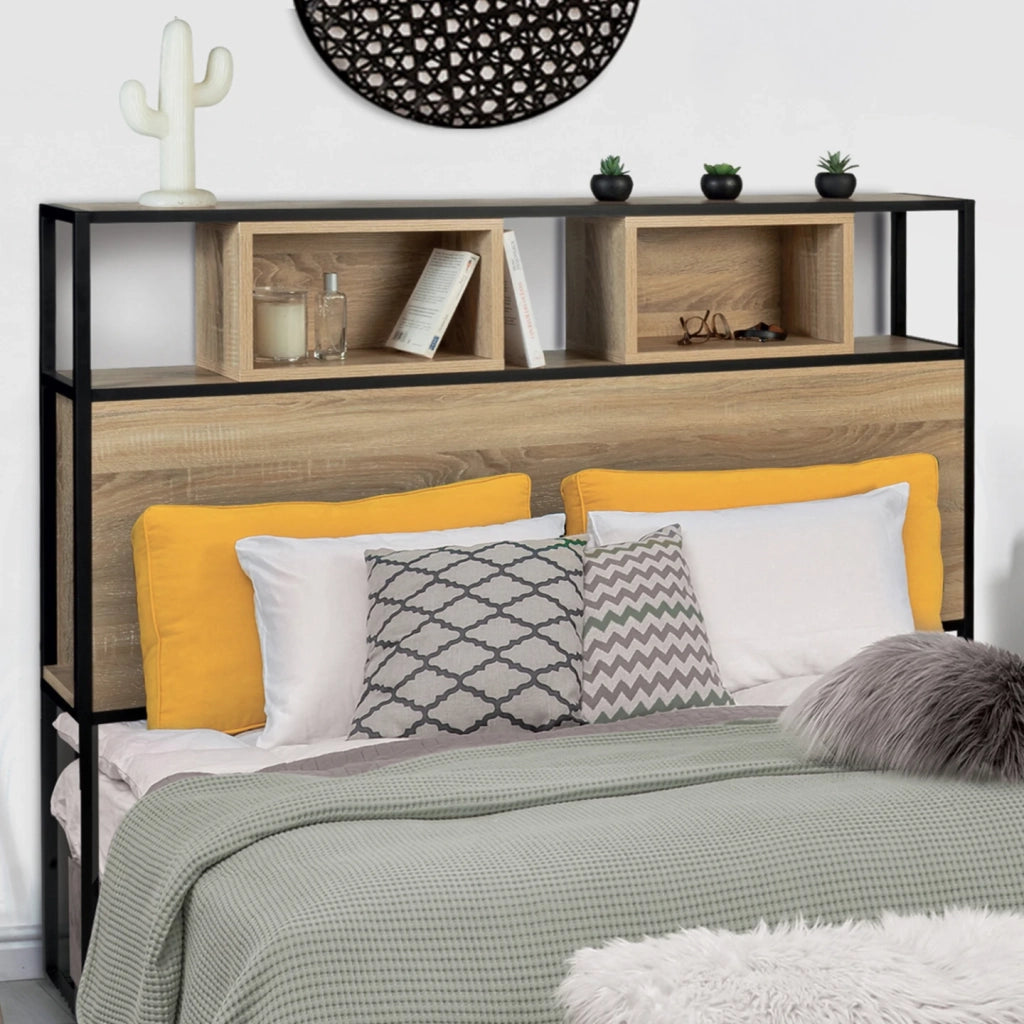 IDMarket - Testiera 145 cm design industriale legno e metallo nero DETROIT