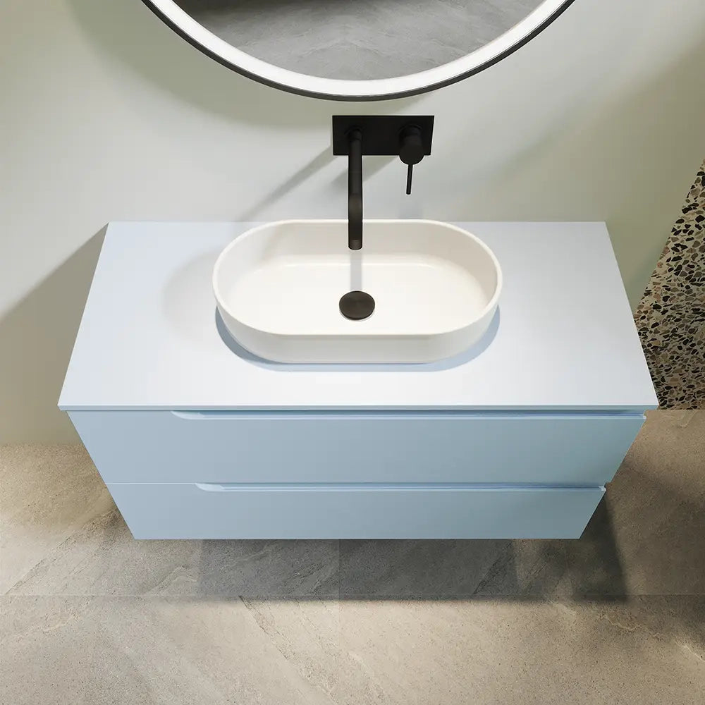 Mobile bagno sospeso 70 cm due cassetti color carta da zucchero con top  | Moor
