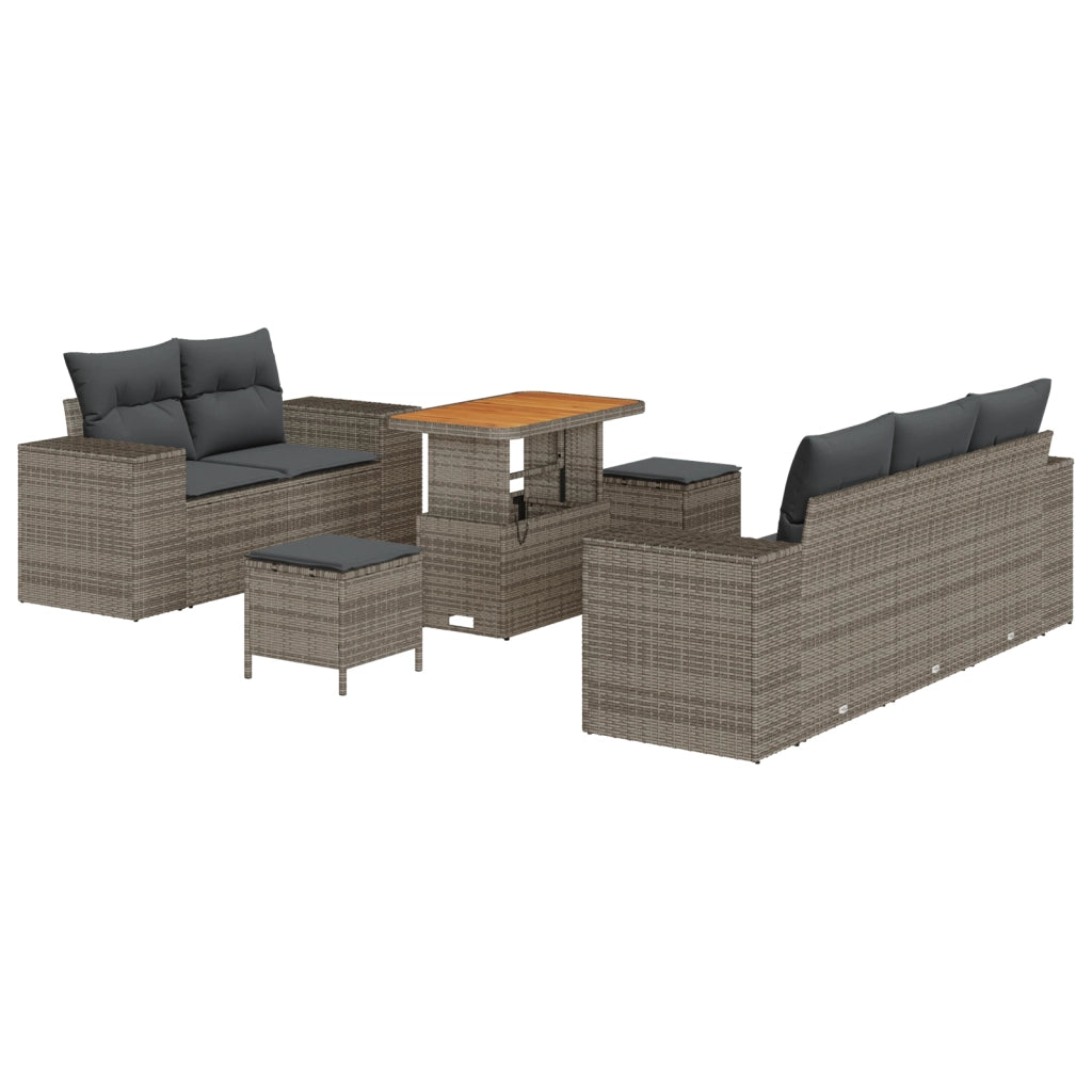 Set di divano da giardino 8 pezzi con cuscini grigi in polirattan di acacia