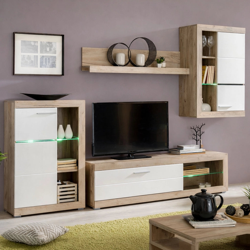 Mobile Soggiorno Dongo, Parete Attrezzata 10 Ripiani, 266.5x41.5x186h cm Bianco