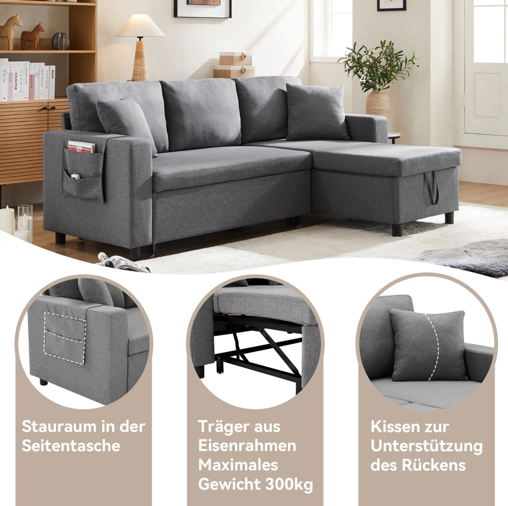 Divano letto angolare 3-4 posti grigio scuro con contenitore