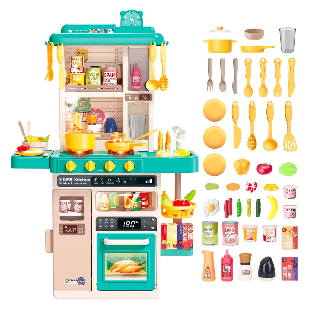 Cucina Giocattolo Educativa Per Bambini Con Luci E Suoni Realistici Rubinetto Con Riciclo Acqua Forno E Fornelli Apribili 50 Accessori Inclusi Dai 3–8 Anni Verde