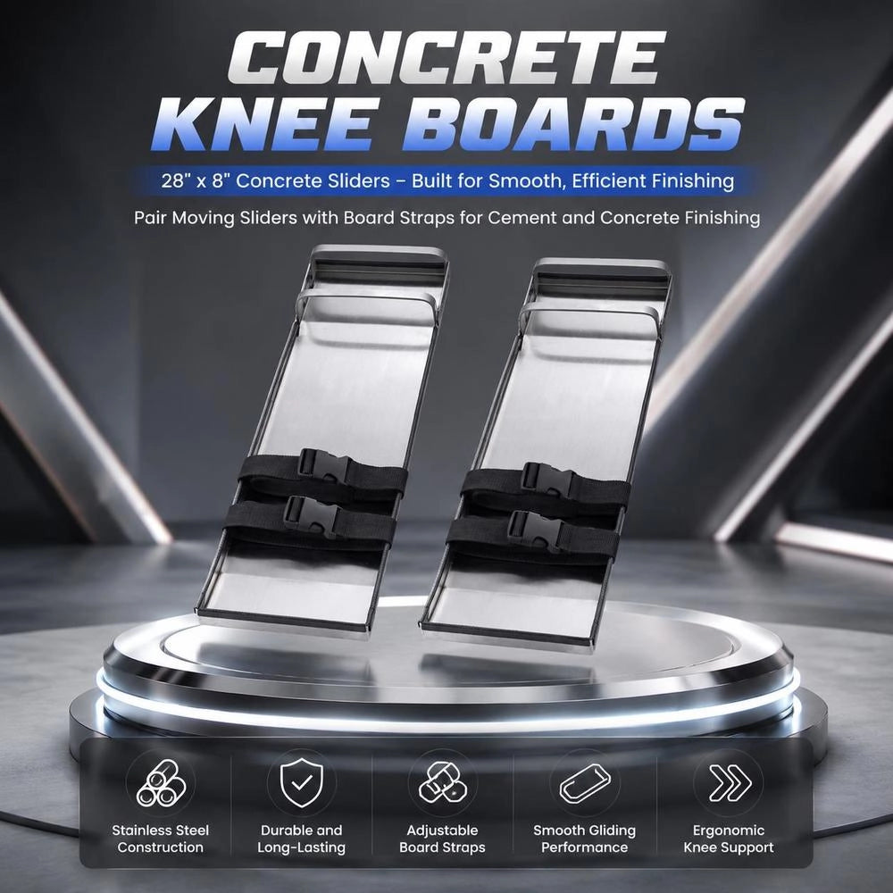 Stainless Steel Concrete Knee Boards, 697 X 205 Mm, Concrete Glides, Knee Boards For Concrete, Concrete Knee Pads, Pair Of Movable Glides, With Board Straps For Cement And Concrete Finishing
