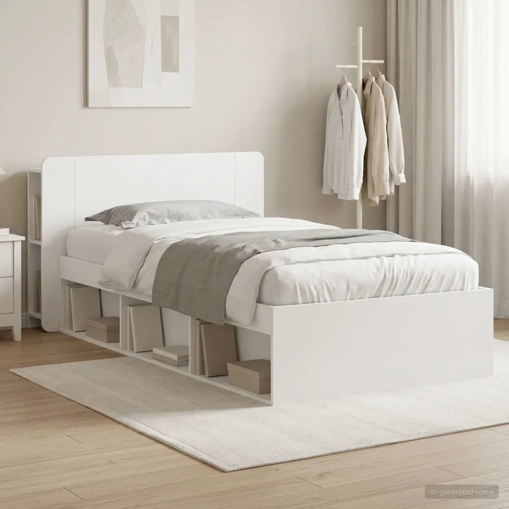Telaio del letto con storage con testiera Bianco 90 x 190 cm 3433334