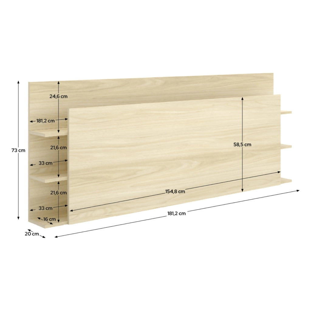Socorro, Testiera Letto Vani Libreria, 19x181 cm Marrone Rovere