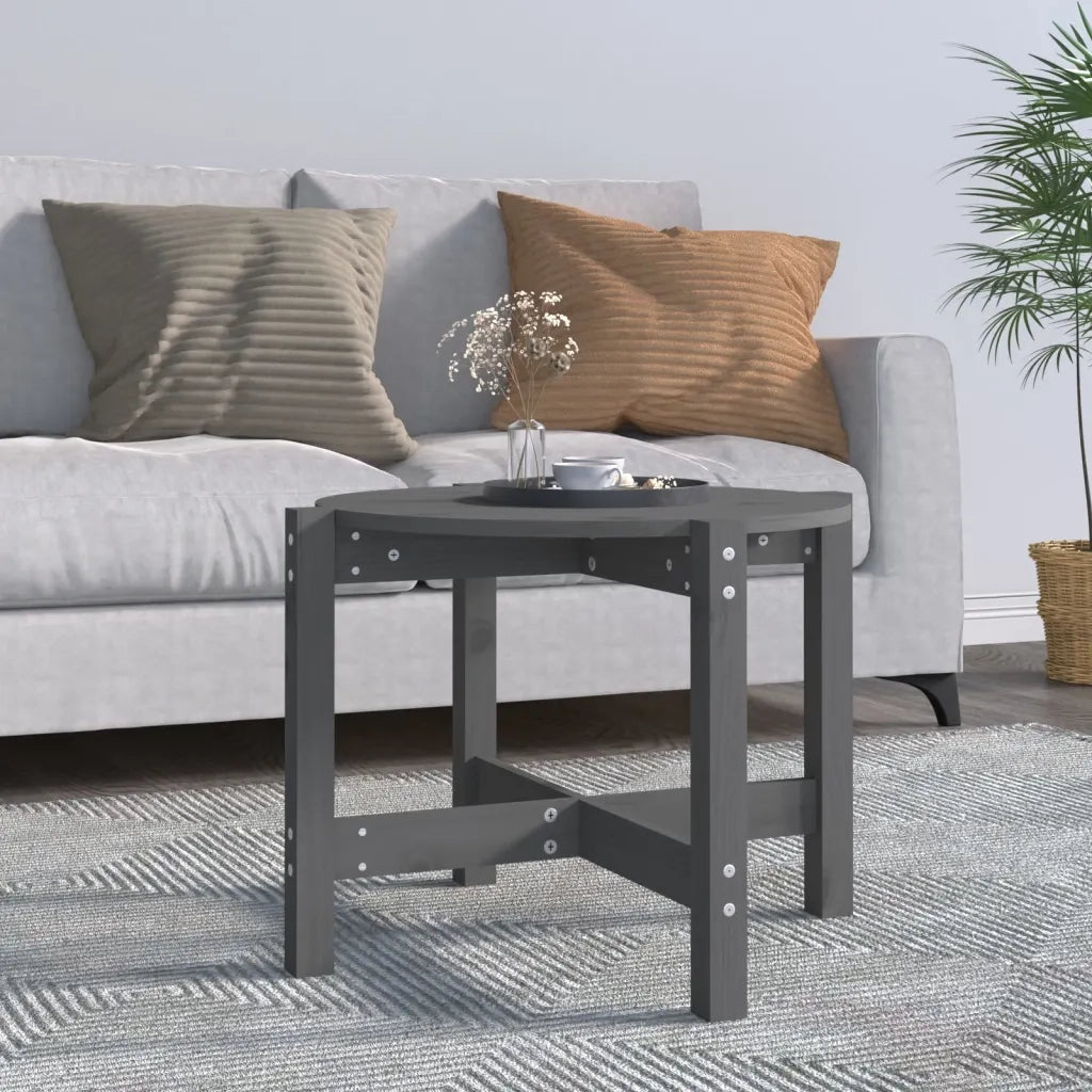 Tavolino da Salotto Grigio Ã˜ 62,5x45 cm Legno Massello di Pino cod mxl 20049