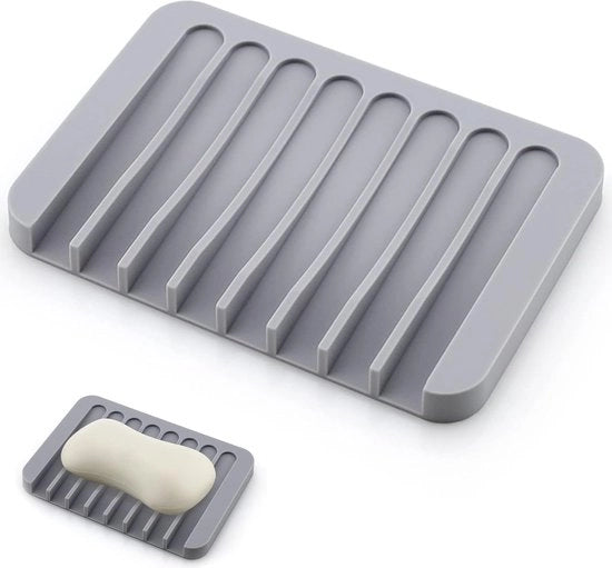 1 x Contenitore per Sapone, Contenitore per Sapone con Scarico, Contenitore per Sapone, Contenitore per Sapone per la Doccia, Senza Fori, Contenitore per Sapone in Silicone, per Bagno, Cucina, Vasca da Bagno (Grigio)