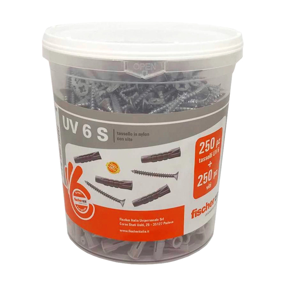 TASSELLO CON VITE 'UV' IN BARATTOLO UV 6S - Barattolo 250 pezzi - FISCHER