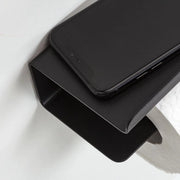 Sostegno per carta igienica con piattaforma di fissaggio per incollare, acciaio inossidabile, verniciato nero, con adesivo integrato per fissaggio senza forare, 16 x 7,6 x 10,3 cm