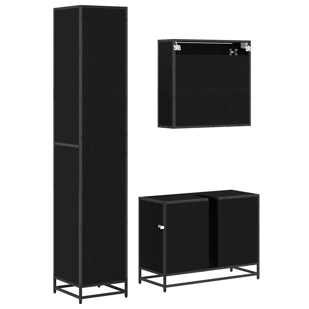 Set di mobili per il bagno 3 pcs Rovere Nero Legno multistrato 3402487