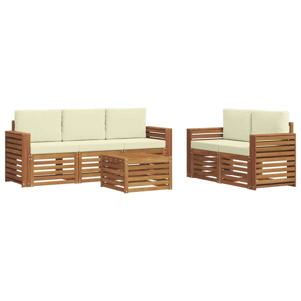 Set divani 6 pcs Naturale e Crema Legno di Acacia Massello 3374375