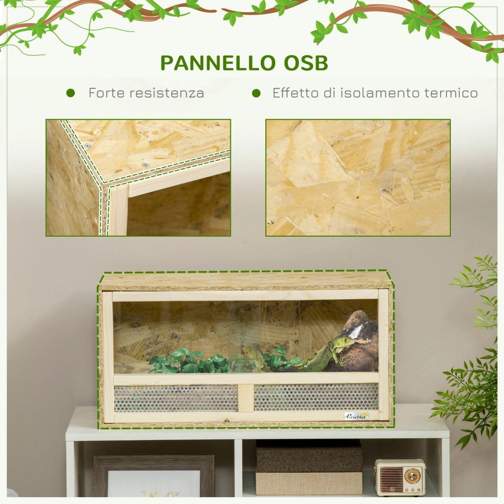 Terrario per Rettili 60x29,5x29,5 cm con Porte in Vetro Scorrevoli e Pannelli in Rete in Legno