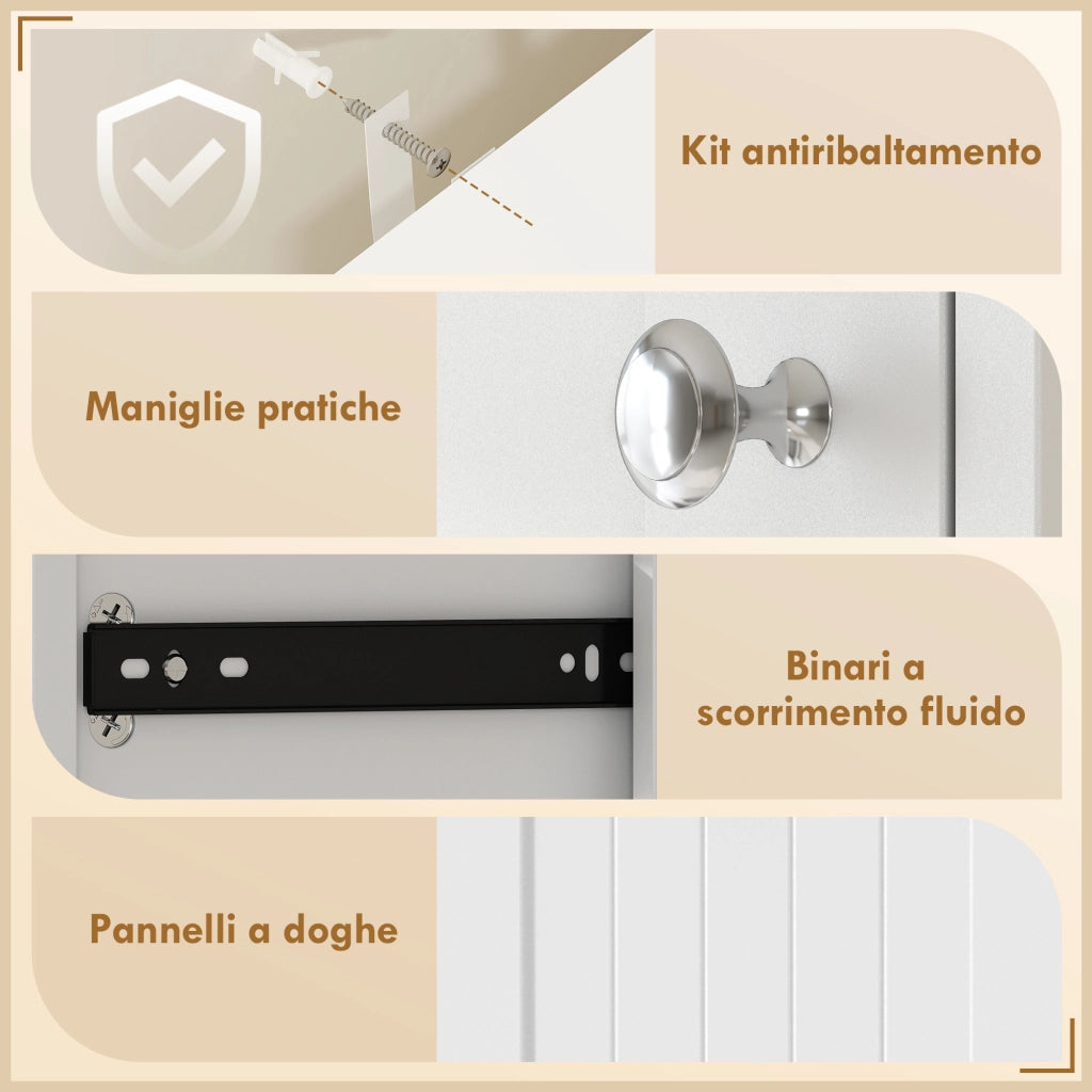 Armadietto da Bagno 60x28,8 x 171 cm conCesto Biancheria Inclinabile in MDF e Tessuto Bianco