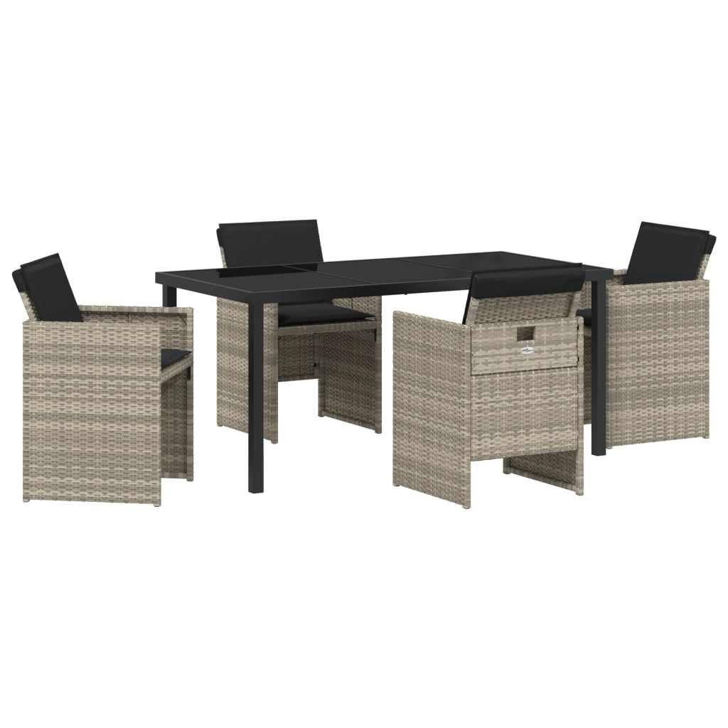 Set da Pranzo da Giardino con Cuscini Grigio Chiaro in Polyrattan