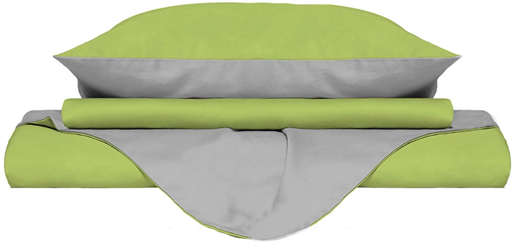 Copripiumino 1 Piazza e Mezzo con Sacco e Federe Doubleface Verde Acido/Grigio Chiaro