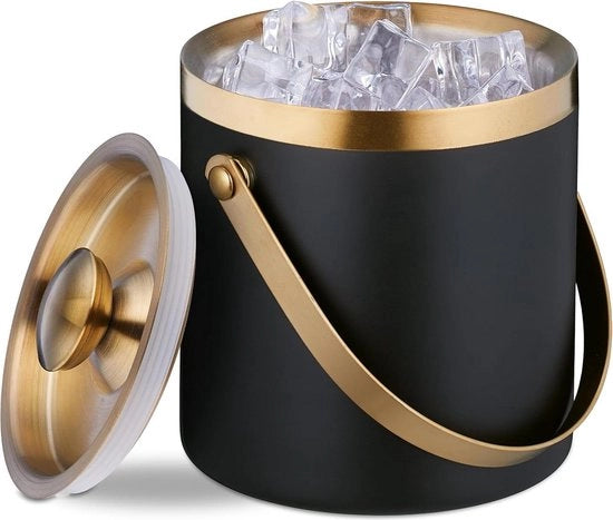 Semifreddo doppio strato in acciaio con coperchio e cerniera - Grande 15 litri - Semifreddo metallico doppio strato Nero/ Oro - richiede contenuto HTML Semifreddo doppio strato con coperchio
