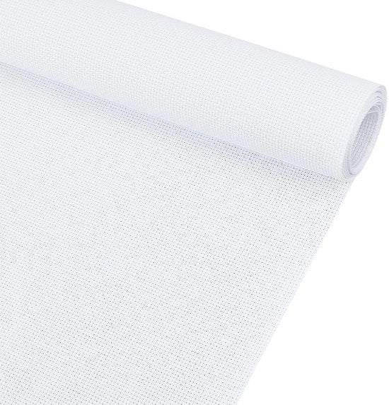 Seta per punto croce 14 pezzi - Tela di cotone per ricamo - 150 x 50 cm - Tela Aida bianca - 0,7 mm di spessore - Per artigianato